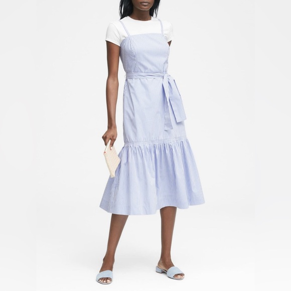 🌻BANANA REPUBLIC Blue and White Striped Midi Dress with removable straps-… - Picture 1 of 5